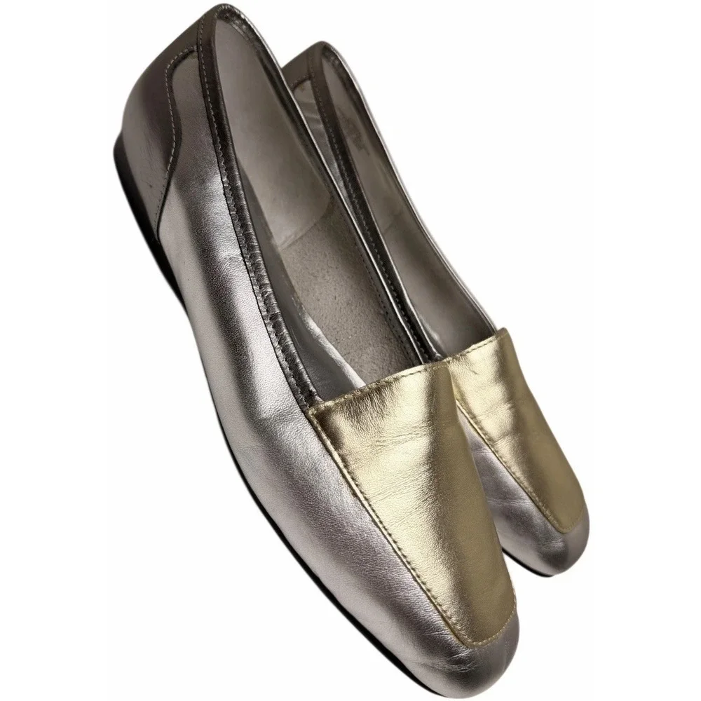 Enzo Angiolini Metallic Liberty‎ Square Toe Leather Loafers 8M